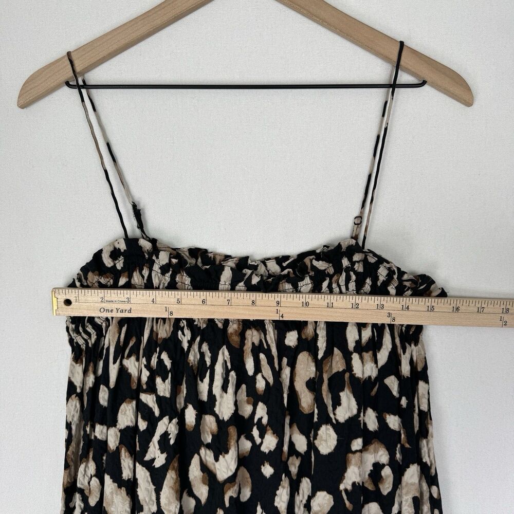 H&M Dress Womens Medium Black Leopard Print Midi Crinkle Boho Beach Tropical - Picture 12 of 16
